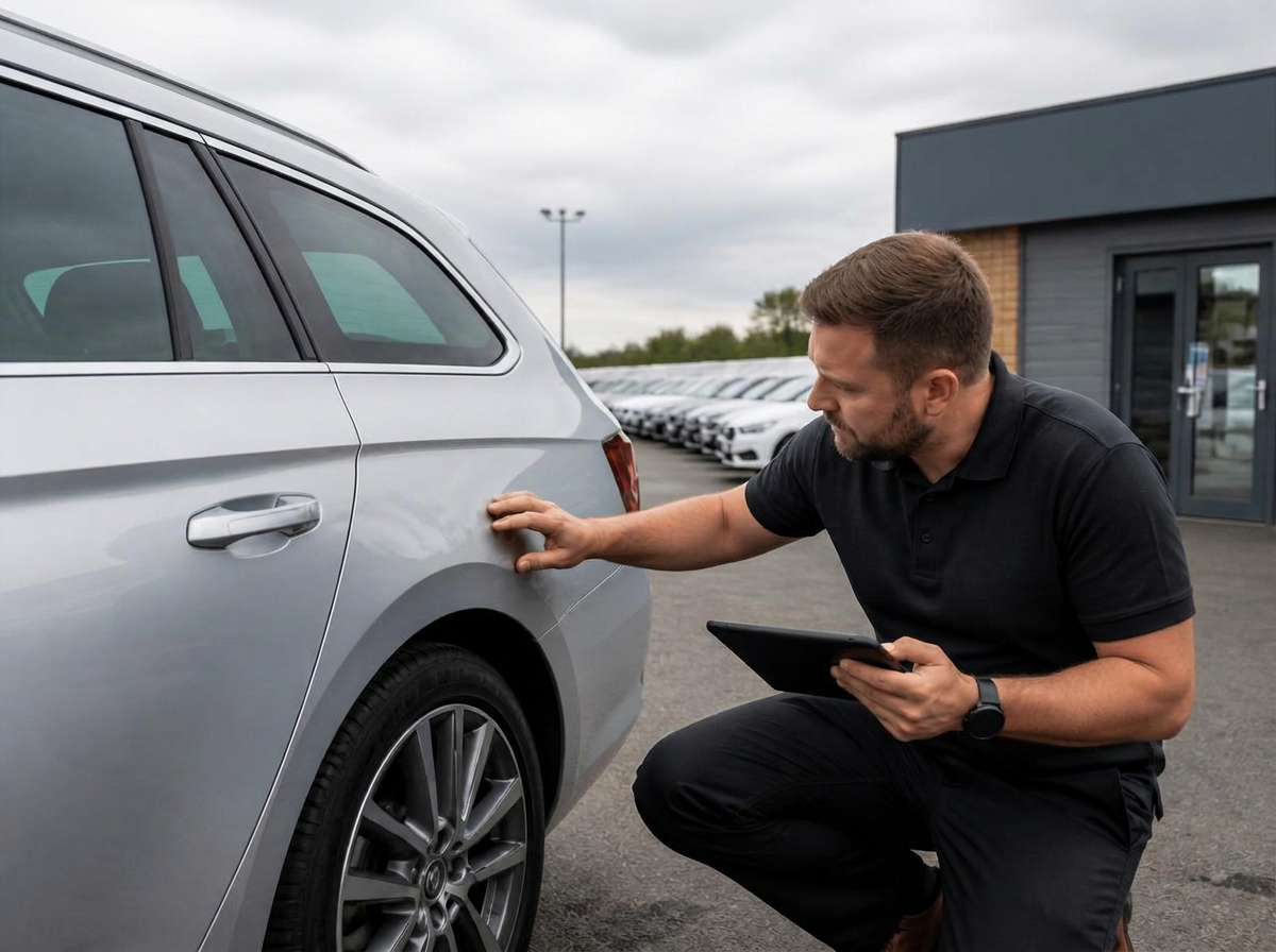 Fleet inspector carrying out an end of lease vehicle condition appraisal
